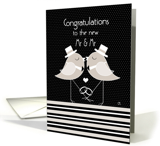 Gay Wedding Congratulations, Birds in Top Hats kissing card (1384194)