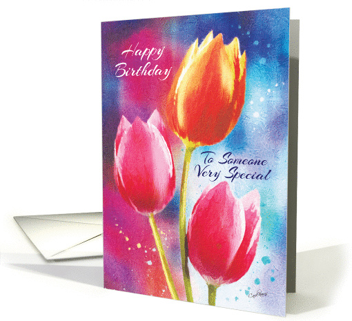 Birthday, Someone Special - 3 Vibrant Tulips on... (1387742)