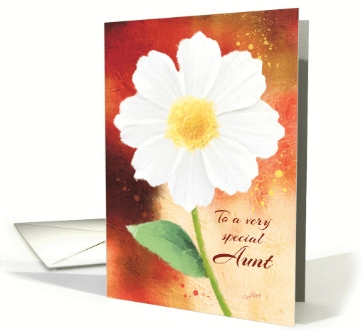 Birthday, Aunt - White Flower on Coral Textured Background card