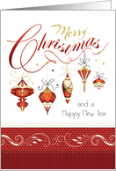 Christmas & New Year, Ornaments Hang from the word Merry Christmas card