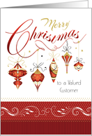 Christmas, Business, Valued Customer, five hanging Ornaments card