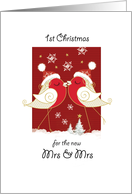 1st Christmas, for New Mrs & Mrs. Two Kissing Robins card