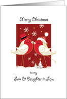 Merry Christmas, Son & Daughter in Law. 2 Robins Kissing card