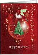 Happy Holidays, Red Decorative Bauble with Tree inside card