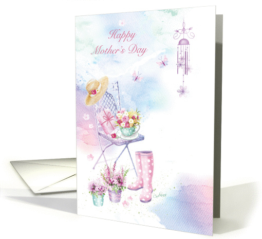 Mother's Day, Wind Chime on Patio, Chair and Flowers card (1432496)