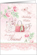 Birthday Wishes, Friend, Shoe, Bag, Purse and Roses card
