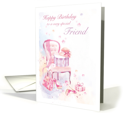 Birthday, Friend, Feminine, and Chic, Hat Box on Chair, card (1432522)