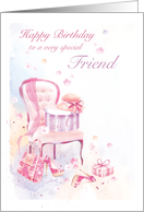 Birthday, Friend, Feminine, and Chic, Hat Box on Chair, card