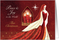 Christmas, Madonna & Child, with Candles, Peace & Joy card
