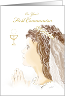 First Communion, Congratulations, Girl in Vail, Praying card