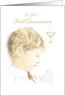 First Communion, Congratulations, Boy, Praying card