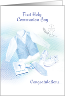 Congratulations, First Holy Communion, Boy’s Clothes card