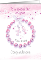 Congratulations, First Holy Communion, Girl’s, Pink, Bracelet card
