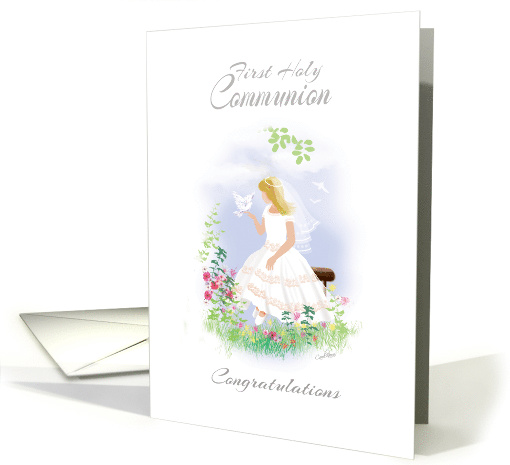 First, Communion, Congratulations, Girl in Veil, with Dove card