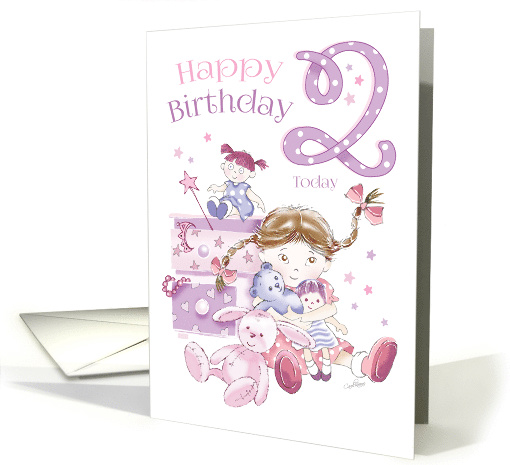 Birthday, 2 Today, Girl, Hugs, Doll, Teddy and Bunny card (1448846)