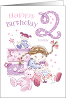 Birthday, 2 Today, Girl, Hugs, Doll, Teddy and Bunny card