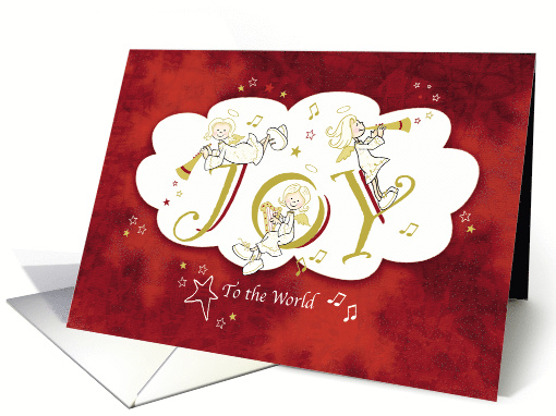 Christmas, Joy to the World. 3 Quirky Angels, making Music card