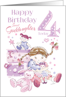 Goddaughter, Birthday, 4 Today, Girl, Hugs, Doll, Teddy and Bunny card
