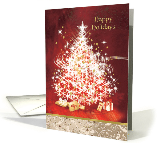 Happy Holidays, White Christmas Tree and Presents card (1450088)