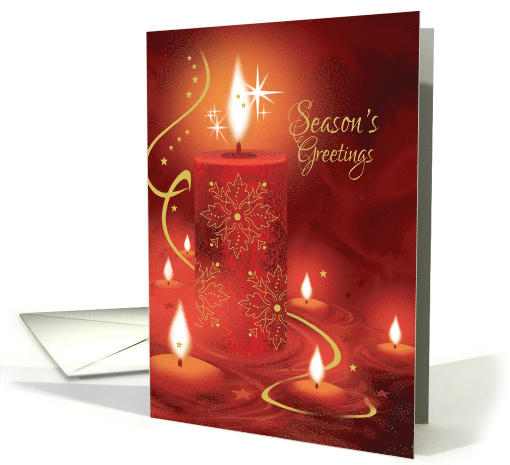 Season's Greetings, Glowing Red Candle with Floating Candles card