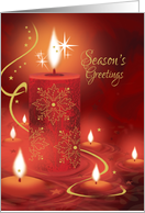 Season’s Greetings, Glowing Red Candle with Floating Candles card