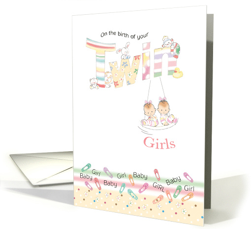 Congratulations, Twin Girls, New Baby Girls on Swing card (1450984)