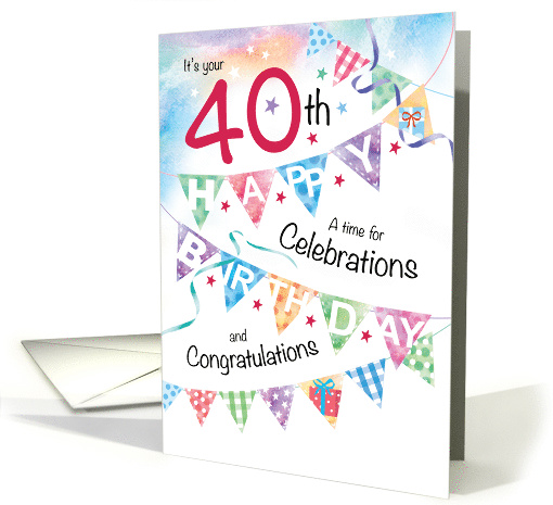 40th Birthday, Celebrations, with 4 rows of Buntings card (1451050)