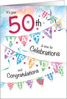 50th Birthday, Celebrations, with 4 rows of Buntings card