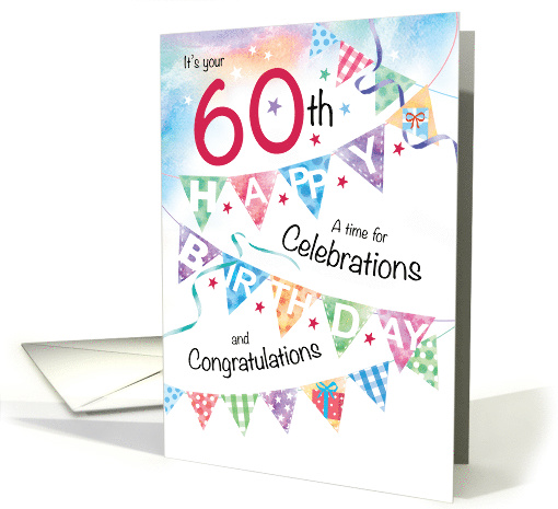 60th Birthday, Celebrations, with 4 rows of Buntings card (1451054)