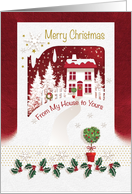 Merry Christmas, From My House to Yours, Red Door House in Snow card