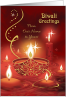 Diwali Greetings, Our Home to Yours, Diya with Floating Candles card