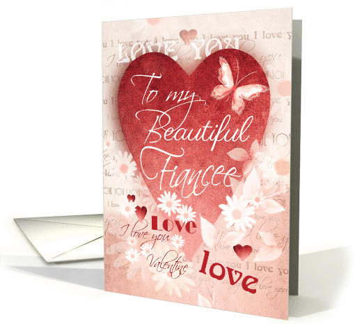 Valentine's Day, Fiancee, Large Red Heart & Daisies in Soft Tones card
