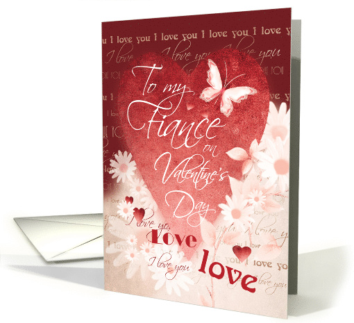 Valentine's Day, Fiance, Large Red Heart, Daisies & Butterfly card