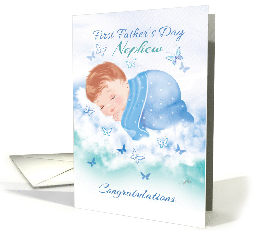 1st Father's Day, for Nephew, Baby Boy on Cloud card (1479326)