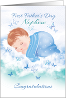 1st Father’s Day, for Nephew, Baby Boy on Cloud card