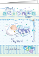 1st Father’s Day, for Nephew. Baby, Boy, and Puppy, Asleep together card