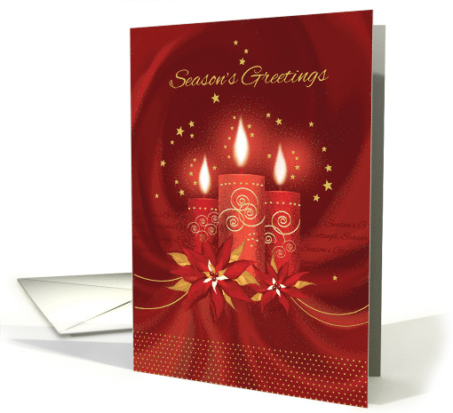 Season's Greetings, Christmas Poinsettias with 3 Red Candles card