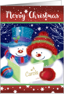 Merry Christmas, Two Cute Snowmen Caroling card