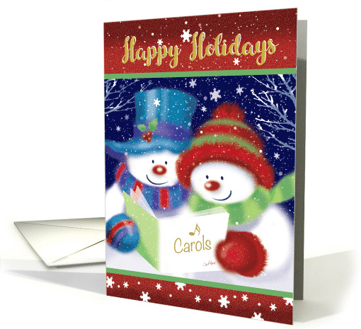 Happy Holidays, Snowman and Snow woman Carol Singing card (1495300)