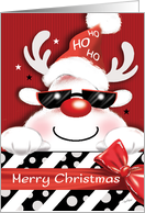 Merry Christmas, Ho Ho Ho! Face of White Deer in Shades with Present card