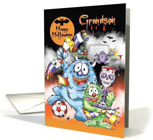 Halloween, Grandson, Soccer Monsters with Skull Design Cup card