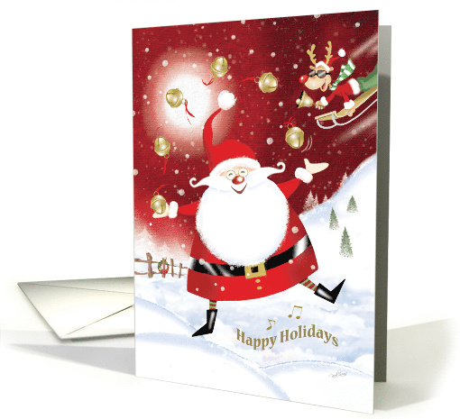 Happy Holidays, Santa Juggles Christmas Bells card (1496388)