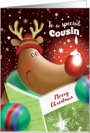 Merry Christmas, Cousin, Cute Deer with Snowdrop on Nose card