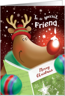 Merry Christmas, Friend, Cute Deer with Snowdrop on Nose card