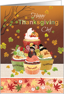 Thanksgiving, for Chef, Tier of Autumnal Cupcakes card