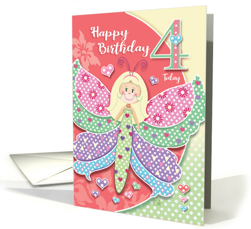Butterfly-Girl, Birthday Girl, Age Four card (1581832)