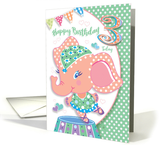 Baby Elephant Ballerina, Birthday Girl, Age Three card (1582120)