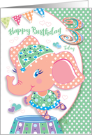 Baby Elephant Ballerina, Birthday Girl, Age Three card