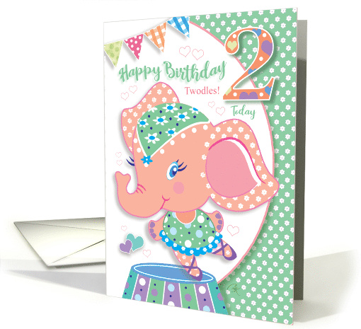 Twodles, Baby Elephant, Birthday Girl Age 2, card (1583010)