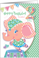 Twodles, Baby Elephant, Birthday Girl Age 2, card